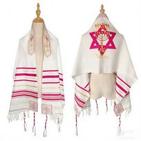 Izraelietiška Tallit maldos skara su Dovydo žvaigžde ir Menora – Spausdintas žydiškas pončas, 52x180cm, 5 spalvos 52x180cm rožinė