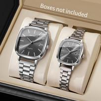 Xiaomi 2PCS Fashion Square Dial Couple's Watches Set Simple Calendar Men Wristwatches Women Quartz Watch Relojs (Without Box) gray