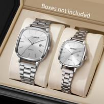 Xiaomi 2PCS Fashion Square Dial Couple's Watches Set Simple Calendar Men Wristwatches Women Quartz Watch Relojs (Without Box) white