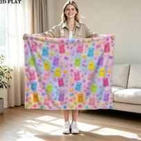 Rainbow Gummy Bear Print Flannel Blanket High Quality Warm Comfortable Cover for All Seasons Perfect for Gifts Home Decor 80cm x 120cm gray