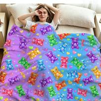 Rainbow Gummy Bear Print Flannel Blanket High Quality Warm Comfortable Cover for All Seasons Perfect for Gifts Home Decor 150cm x 200cm