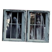 2 vnt. Helovino lango dekoravimo užuolaida, baisi, su virve, plakatas female Ghost black
