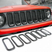 Car Front Grill ert Grille Ring Trim Cover for Jeep Renegade 2016-2018 Carbon black