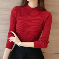 Women's Black Lace High Neck Knit Pullover - Long Sleeve, Slim Fit, Korean Style, One Size. One Size