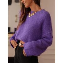 Winter New European American Style Gentle Lazy Loose Ribbed Crewneck Knit Sweater Casual Top M gray