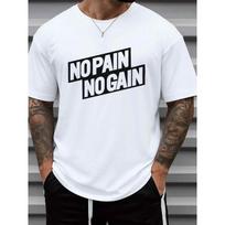 Men'S Funny Gym Motivation T-Shirt, with  NO PAIN NO GAIN  Print - White Tee for Bodybuilding, Casual Casual Attire,Ideal Gift for Fitness Enthusiasts 4XL balta