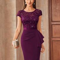 New Elegant High-Waisted Lace Bodycon Dress with Slit for Women XXL beige