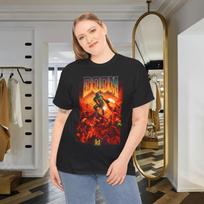DOOM Classic Game Cover Art T-shirt Tops Tees Unisex Retro Horror XL brown