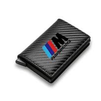 BAGC4 2026 Automobilio lipdukas Rfid Odinis Anglies Pluošto Kortelių Laikiklis PU Piniginės Vyriškos Juodos Magijos Trigubos BMW M Logotipui X1 X2 X3 F10 F30