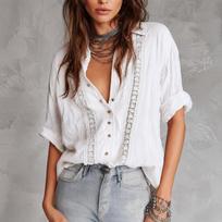 Women's Lace Long Sleeve Blouse Loose Fit Casual Shirt for Spring and S