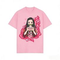 Demon Slayer Nezuko Kamado T-shirt 2026 Kids Summer New Anime Printed Loose Casual Parent Child Short Sleeve Top 150 pink