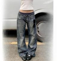 Autumn Women's Blue Y2k Baggy Jeans Japanese Style Denim Trousers American Vintage Jean Pants Trashy Clothes XS mėlyna