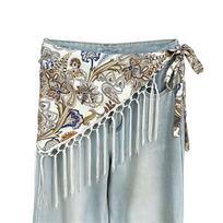 Ornamental Fringe Waist Scarf Belt for Women, Side Tie Hip Wrap Curtain for Jeans Skirts Shorts Layering Looks gray