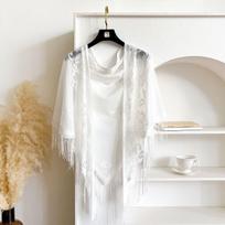 Solid Color Lace Triangle Shawl, Breathable Hollow Out Tassel Cape, Fashion Elegant Outer Wrap 180*75cm