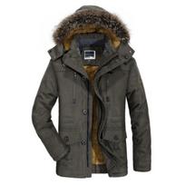 Winter Men's Mid-Length Fleece Lined Thick Padded Jacket, Plus Size Warm Cotton Coat for Middle Aged Elderly 7XL armijos žalia spalva