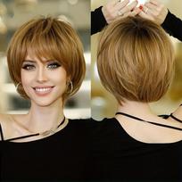 Short Straight Bob Wig With Side Part Bangs Synthetic Hair Cap Women Any Face Shape Heat Resistant Fiber DM113-T4-27613