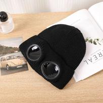 Unisex Pilot Knit Beanie With Built In Glasses Hole Soft Warm Ear Protection Windproof Winter Ski Hat One Size black