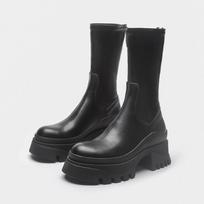 2026 winter new versatile platform Martin boots women's height-increasing thin shoes thick heel elastic boots thin small short boots 38 black
