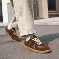 Vyriški Rudo Zomšo ir Lakuotos Odos Derinio Retro Vokietiški Treneriai Gumos Padas Suvarstomi Lengvi Kasdieniam Vaikščiojimui Laisvalaikio Skate Krosiniai Batai 41 ruda