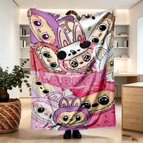 Labubu Print Blanket - Soft & Comfortable, for Bedroom, Travel, Sofa, Home Decoration - Birthday Christmas Gift for Friend 80cmx120cm pink