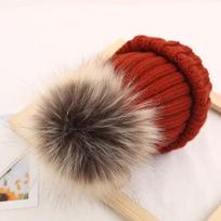 Autumn and winter new knitted hat baby hairball wool hat parent-child children's pullover hat thermal hat Adult 54-62cm artificial ball gray