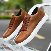 Men Classic Solid Color Leather Skate Shoes Lace Up Low Cut Flat Sole Casual Daily Walking Board Sneakers 45