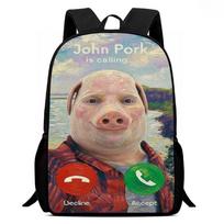 Johnpork Kiaulių Dievas 20l Oksfordo audinio kuprinė su spauda mokyklai ir miesteliui Pig 2 gray