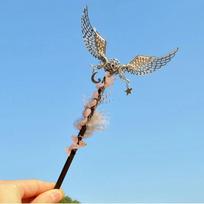Handmade Natural Amethyst Moon Pentagram Crystal Magic Wand For Wiccan Spiritual Healing Ritual Cosplay Decor Halloween Gift