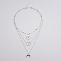 Bohemian Vintage Multi-layer Moon Map Pendant Necklace sidabras