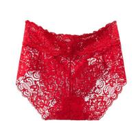 Plus Size Lace Mid-Waist Sexy Panties with Ultra-Thin Cotton Crotch Double Extra Large ryškiai raudonos spalvos