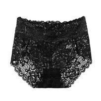 Plus Size Lace Mid-Waist Sexy Panties with Ultra-Thin Cotton Crotch Extra Large black