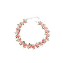 Mori Girl Peach Pink Lace Embroidered Flower Choker Necklace for Women beige