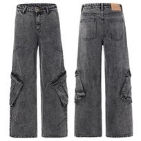 Men's High-Street Retro Stitching Wasteland Wide-Leg Pants Jeans 2XL black