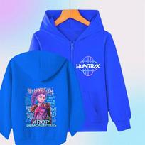 Kpop Demon Hunters Zip Up Hoodie Girls Boys Fashion Long Sleeves Loose Casual Zipper Sweatshirt 160cm blue