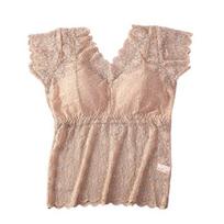 Yousheng Women Lace Top Mesh Sheer Short Sleeve V Neck Undershirt with Padded Bra Floral Lace Tank Top Summer Casual Basic Shirt L