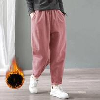 Winter Thicken Baggy Harem Pants Women High Waist Casual Warm Velvet Lined Pantalones Snow Wear Corduroy Ankle-length Spodnie XXXL rožinė