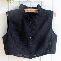 Spring & Summer Pleated Lace Ruffled Stand-up Collar Vest-style Half Shirt black