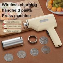 Wireless Operated Pasta Maker Cutter, Manual Spaghetti Noodles Dough Pressing Machine, Automatic Electric Charging 【1】3 Moulds smėlis