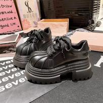 10 Cm Women's Thick Sole Single Shoes Lace-up Shell Head Chunky Platform Small Leather Shoes Personality New 40