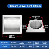 Plastic Vent Grille Square Pipe Vent Easy Install Wall Vent 150mm