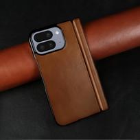 Prabangus natūralios odos dėklas Google Pixel 10 Pro Fold 9pro fold, su aliejaus ir vaško centrinės ašies raštu, tik galinei daliai Genuine Leather&Google Pixel Fold brown
