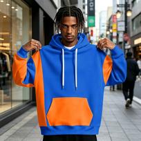 Men's Colorblock Hoodie with Pocket Casual Athletic Pullover M oranžinė