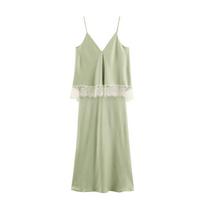 Autumn European and American women's clothing lace splicing suspender dress M beige