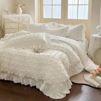 French Skin-Friendly 3D Jacquard Foam Ruffle Lace 4-Piece Bedding Set 1.2m Flat Sheet 3-piece Set