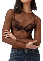 Women's Mesh Lace Long Sleeve See-Through Party Top M