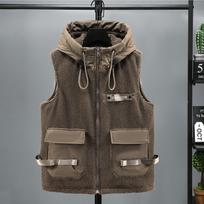 Men Plus Size Warm Hooded Thick Fleece Lined Casual Winter Sleeveless Vest 5XL kava