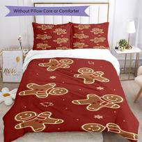 3pcs Christmas gingerbread man Bedding Set Duvet Cover Closure Includes 1 Duvet Cover & 2 Pillowcases, Soft and Comfortable for All Seasons. 135cmx200cm