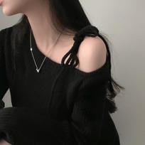 One-Shoulder Lace-Up Knit Sweater - Irregular Neck Slimming Long Sleeve for Women One Size