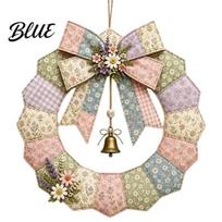Holiday Welcome Wreath Craft DIY Patchwork Garland Crafting Kit Retro Floral Fabric Set with Bells Easy Kit for Beginners And Simulated Flowers, D beige