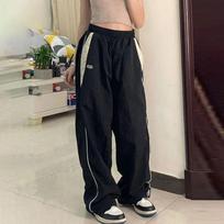 Y2K Vintage Baggy Pants Women Mid Waist Drawstring Sweatpant Female 2026 Streetwear Casual Pant Wide Leg Parachute Track Trouser XL juoda